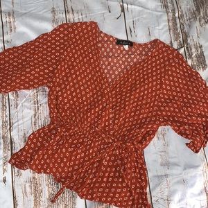 Rustic Orange Tie Waist Top